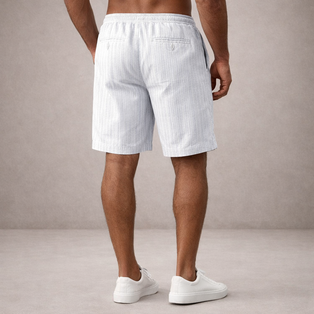 Homme Short à Rayures avec Taille Élastique et Poches