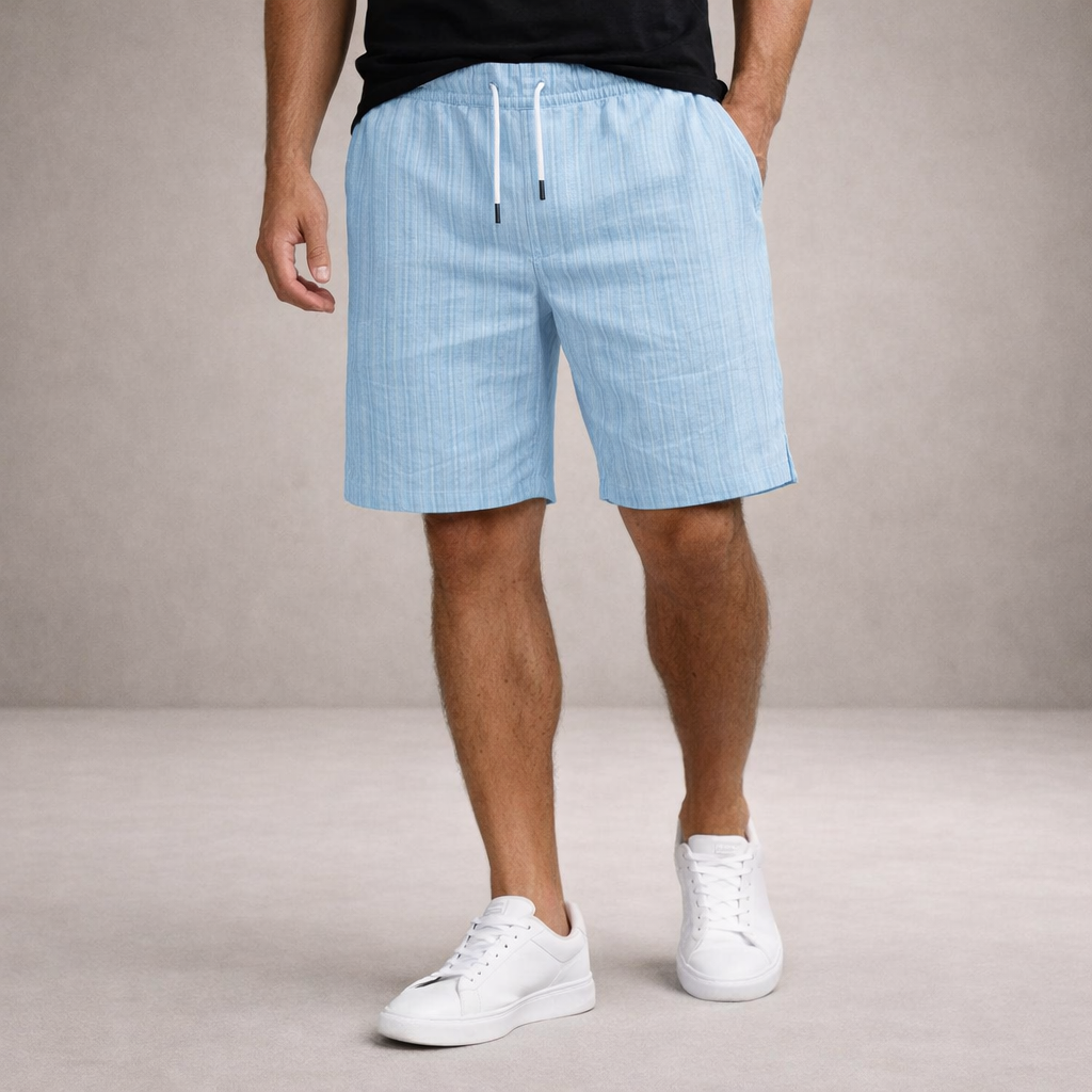 Homme Short à Rayures avec Taille Élastique et Poches