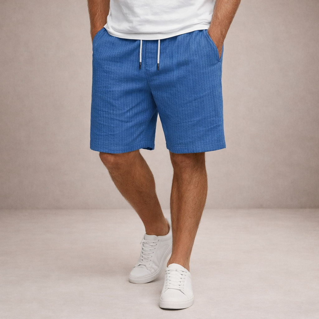 Homme Short à Rayures avec Taille Élastique et Poches