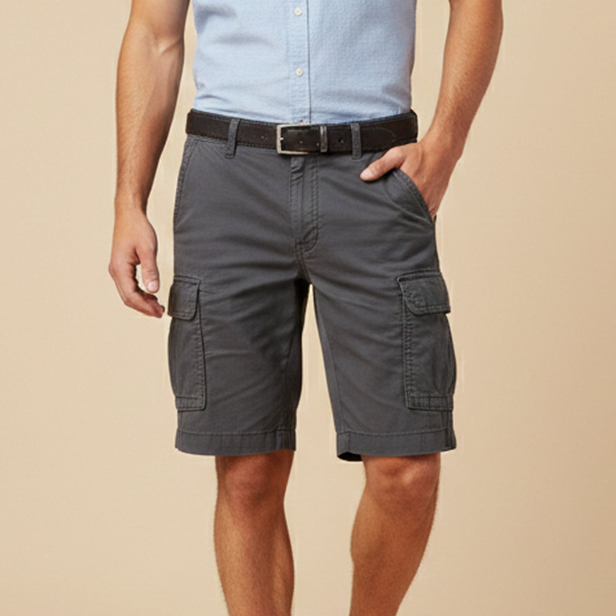 Homme Short Cargo Décontracté avec Poches Latérales et Fermeture Éclair