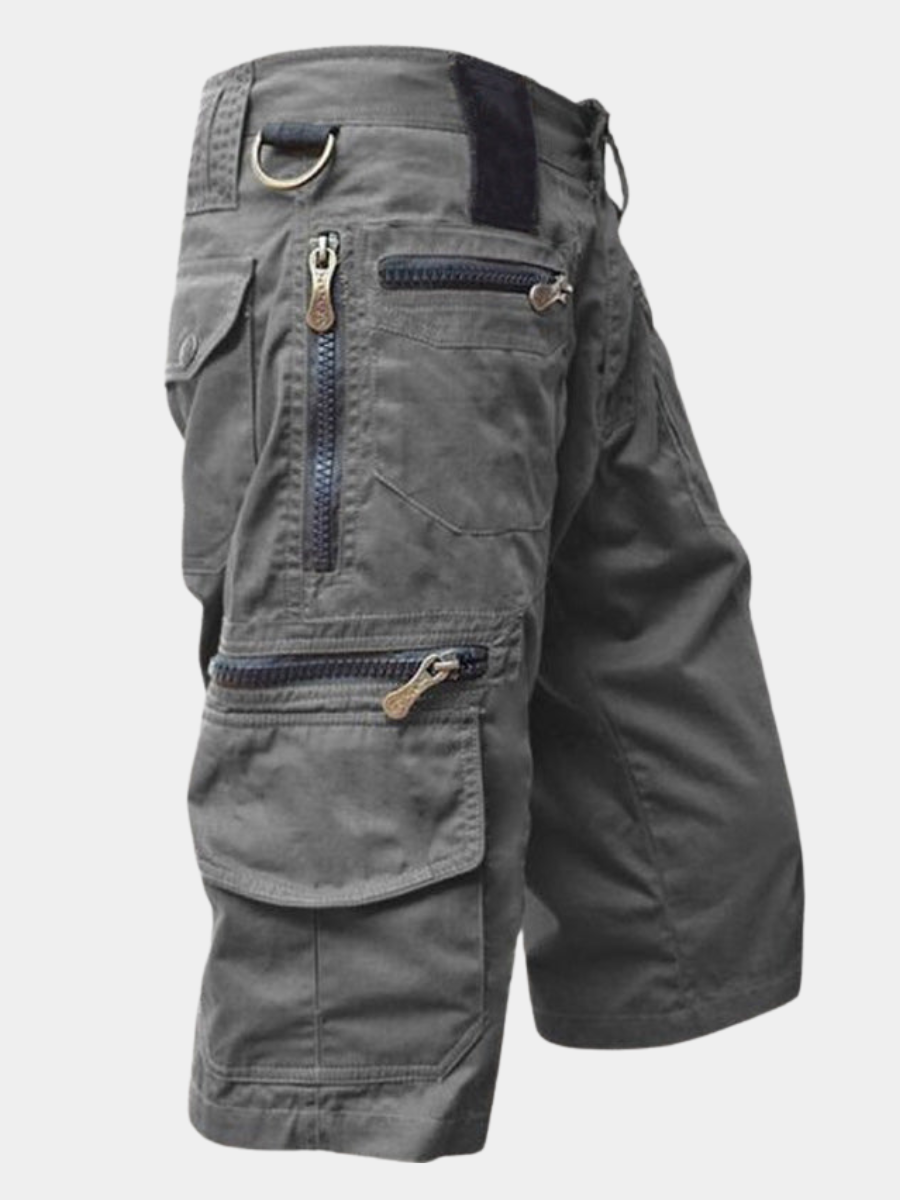Homme Short Cargo Multi-Poches avec Fermetures Éclair et Ceinture Ajustable