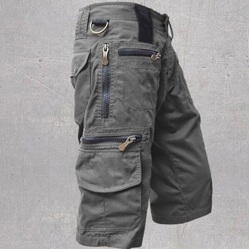 Homme Short Cargo Multi-Poches avec Fermetures Éclair et Ceinture Ajustable