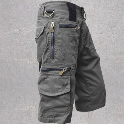 Homme Short Cargo Multi-Poches avec Fermetures Éclair et Ceinture Ajustable