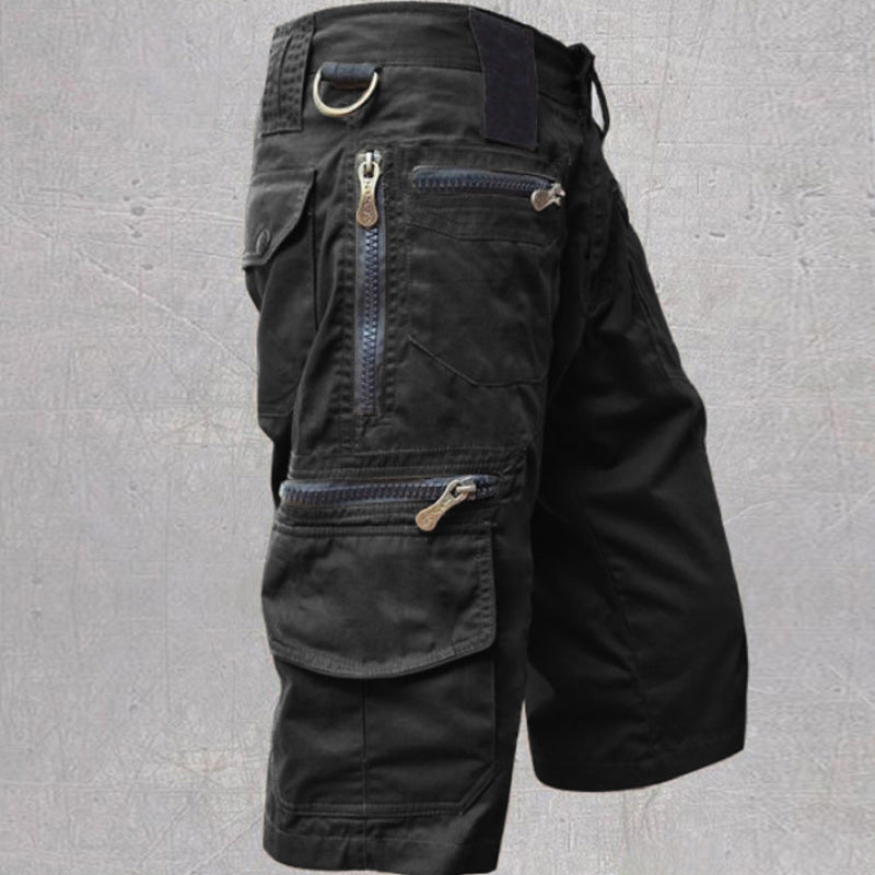 Homme Short Cargo Multi-Poches avec Fermetures Éclair et Ceinture Ajustable