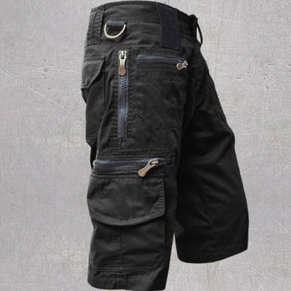 Homme Short Cargo Multi-Poches avec Fermetures Éclair et Ceinture Ajustable