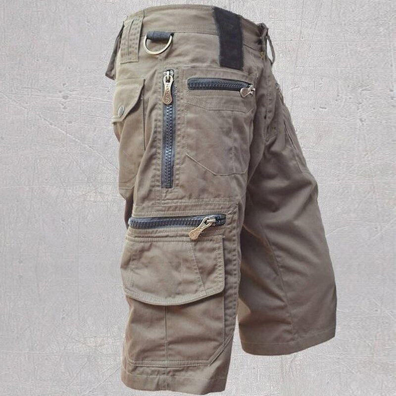 Homme Short Cargo Multi-Poches avec Fermetures Éclair et Ceinture Ajustable