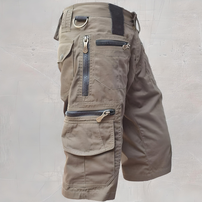 Homme Short Cargo Tactique avec Poches Zippées et Coupe Fonctionnelle