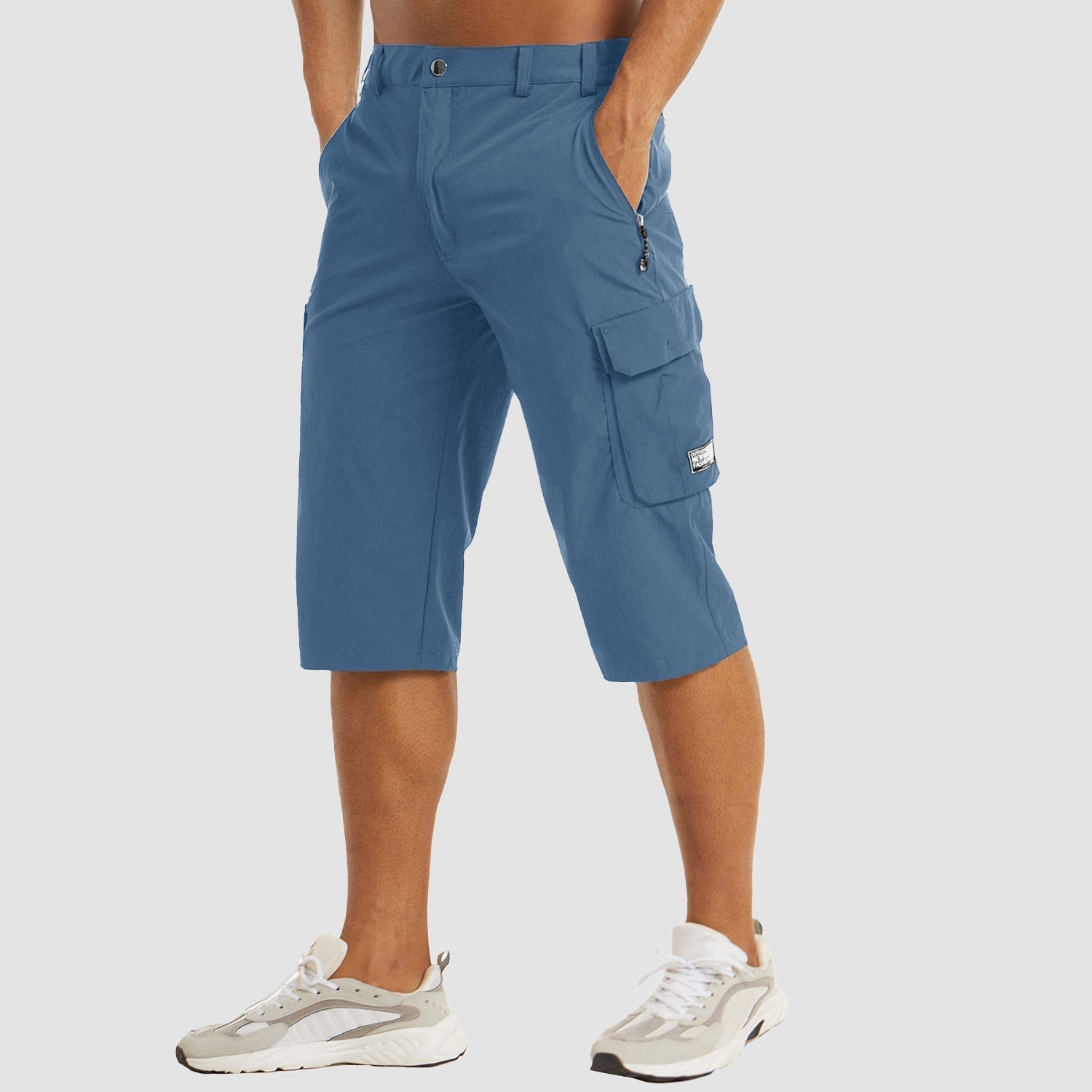Homme Short Cargo Trois-Quarts avec Poches Latérales et Fermeture Boutonnée