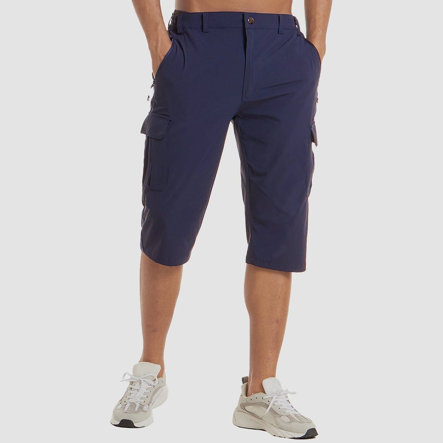 Homme Short Cargo Trois-Quarts avec Poches Latérales et Fermeture Boutonnée