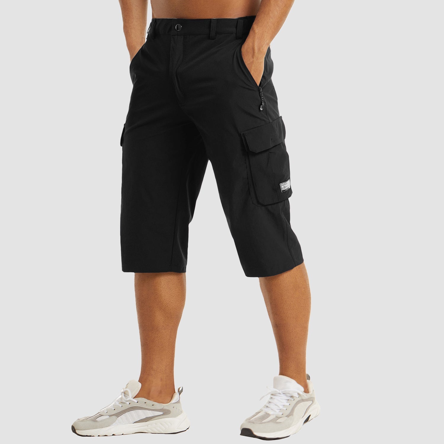 Homme Short Cargo Trois-Quarts avec Poches Latérales et Fermeture Boutonnée