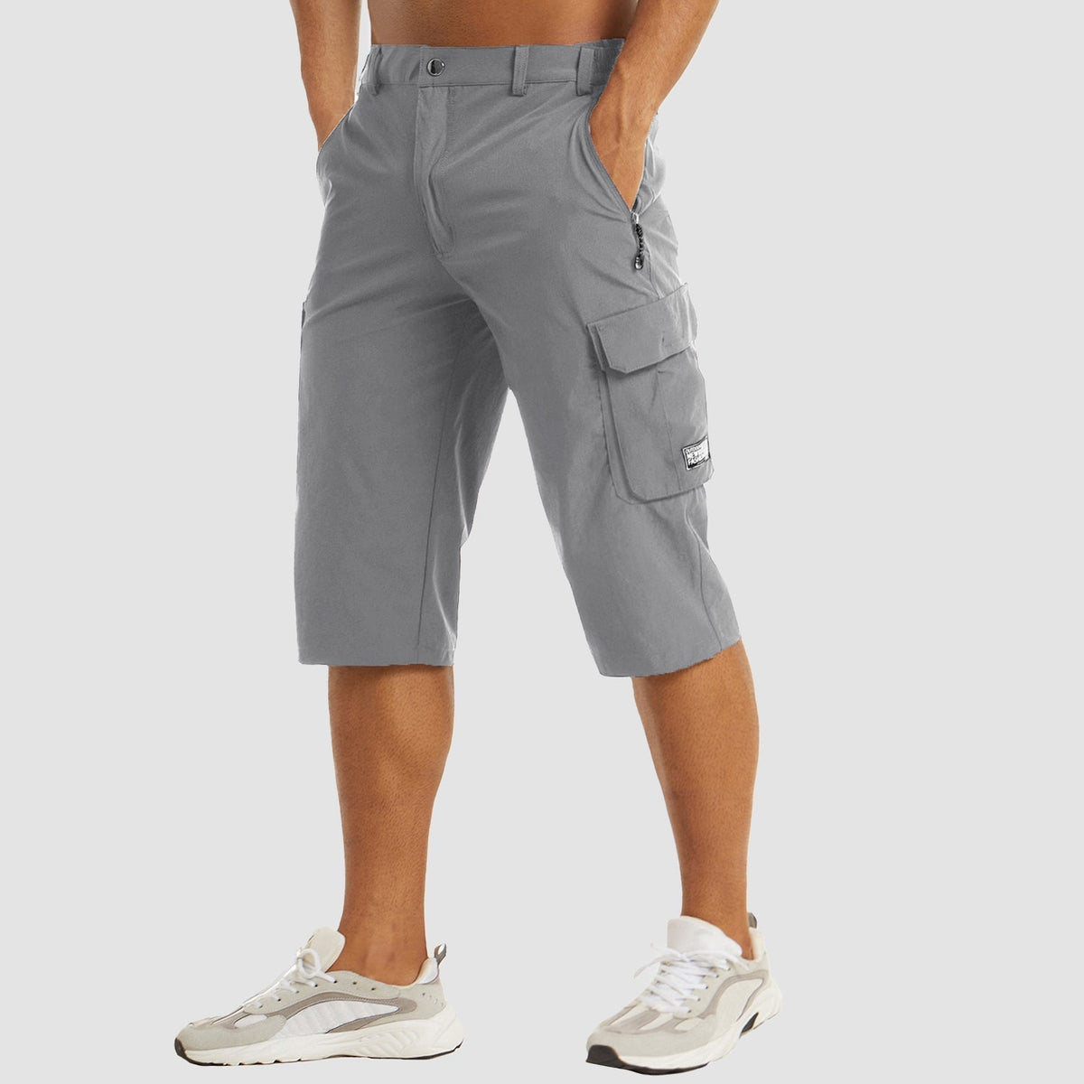 Homme Short Cargo Trois-Quarts avec Poches Latérales et Fermeture Boutonnée