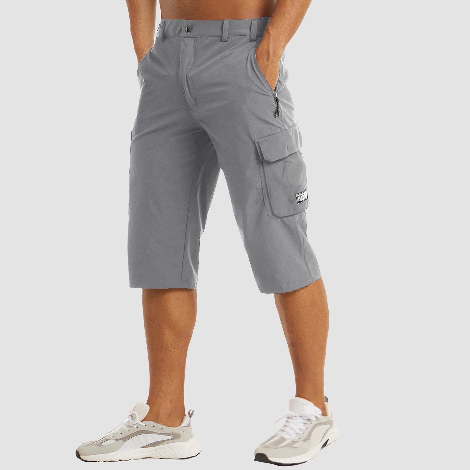 Homme Short Cargo Trois-Quarts avec Poches Latérales et Fermeture Boutonnée