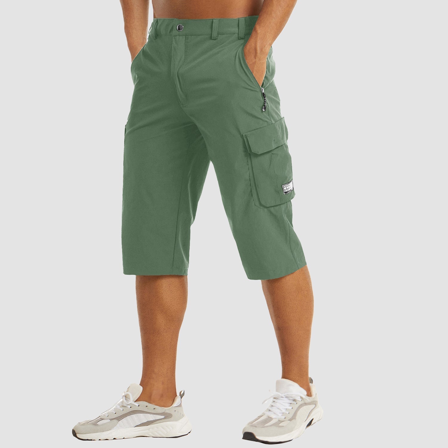 Homme Short Cargo Trois-Quarts avec Poches Latérales et Fermeture Boutonnée