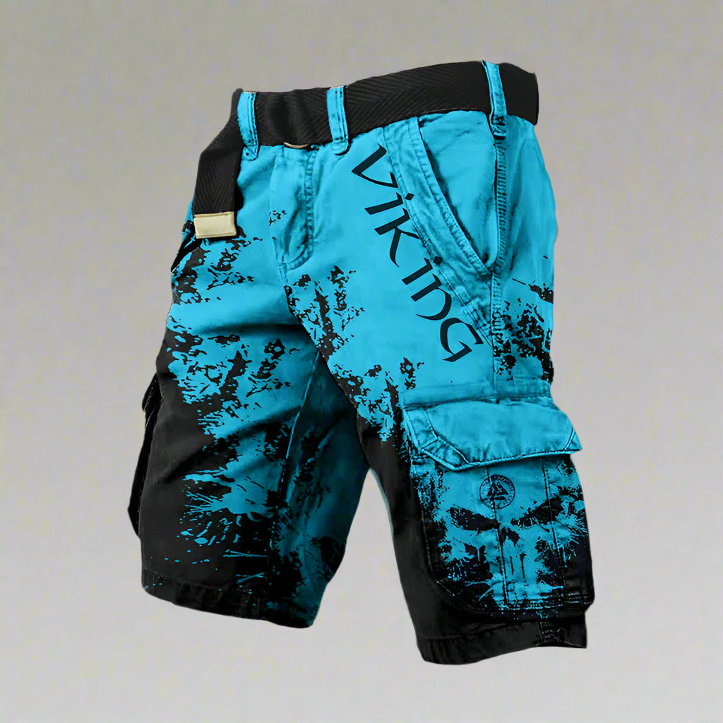 Homme Short Cargo Viking à Imprimé Tête de Mort et Motif Grunge