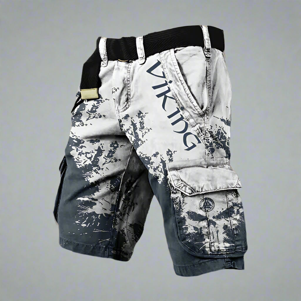 Homme Short Cargo Viking à Imprimé Tête de Mort et Motif Grunge