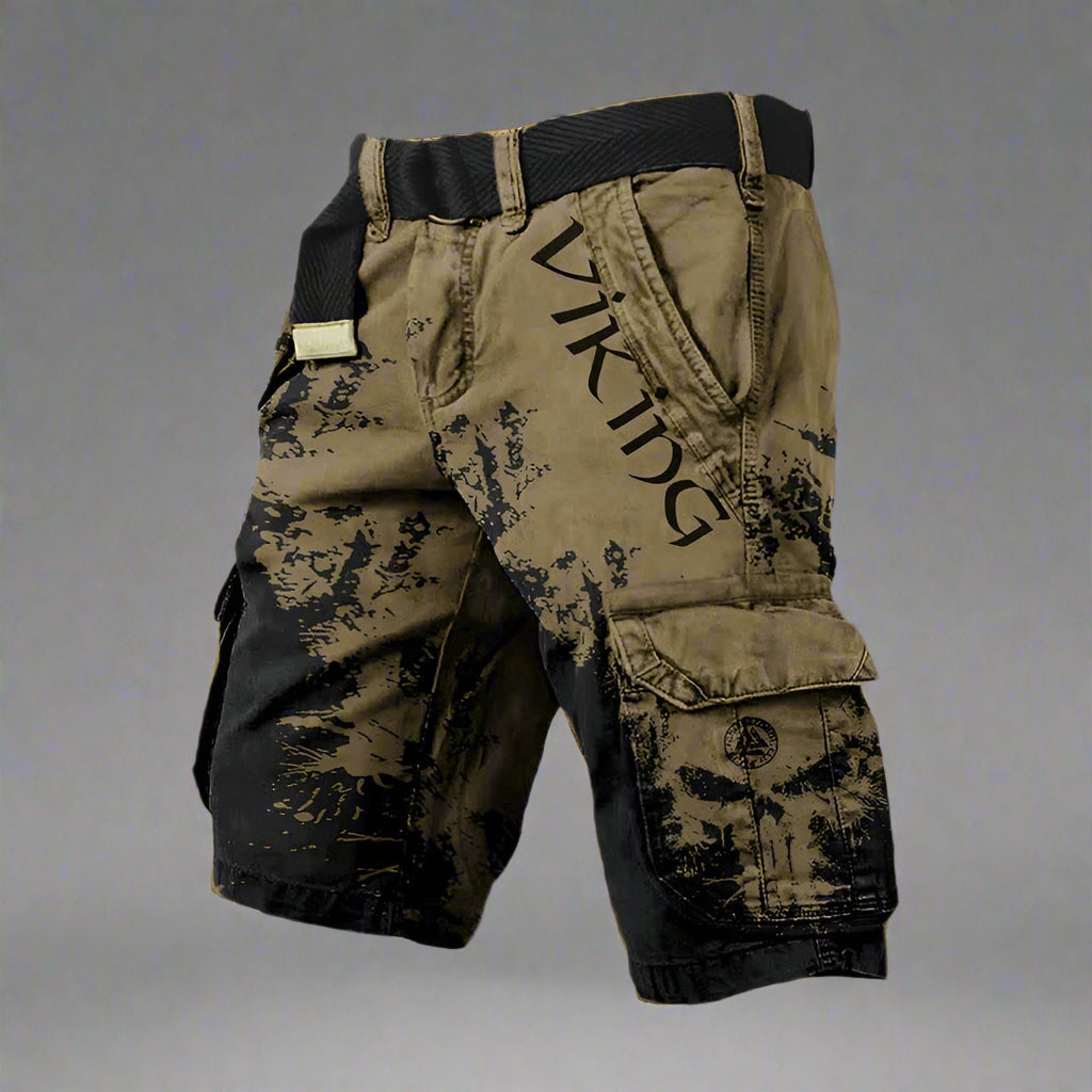 Homme Short Cargo Viking à Imprimé Tête de Mort et Motif Grunge