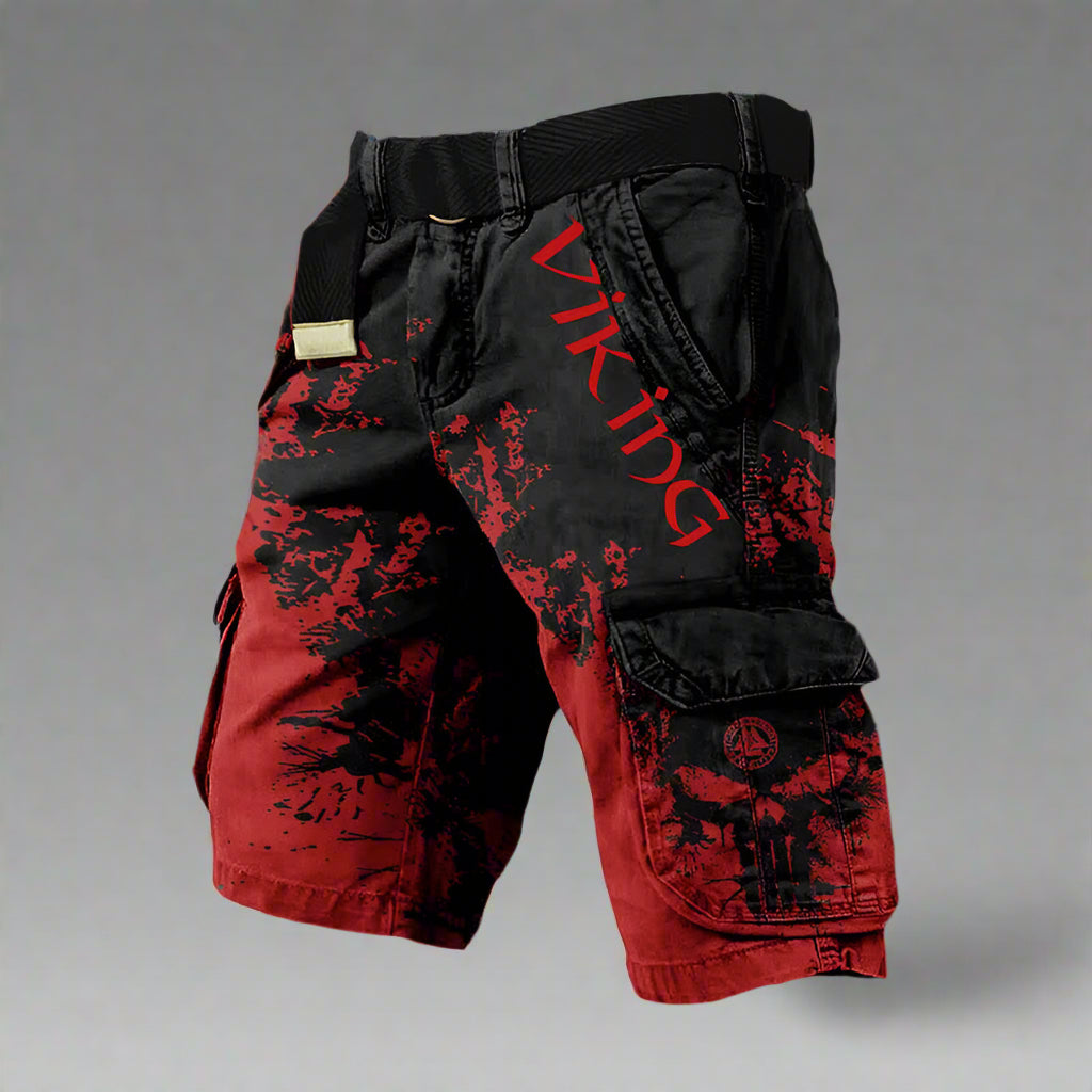 Homme Short Cargo Viking à Imprimé Tête de Mort et Motif Grunge