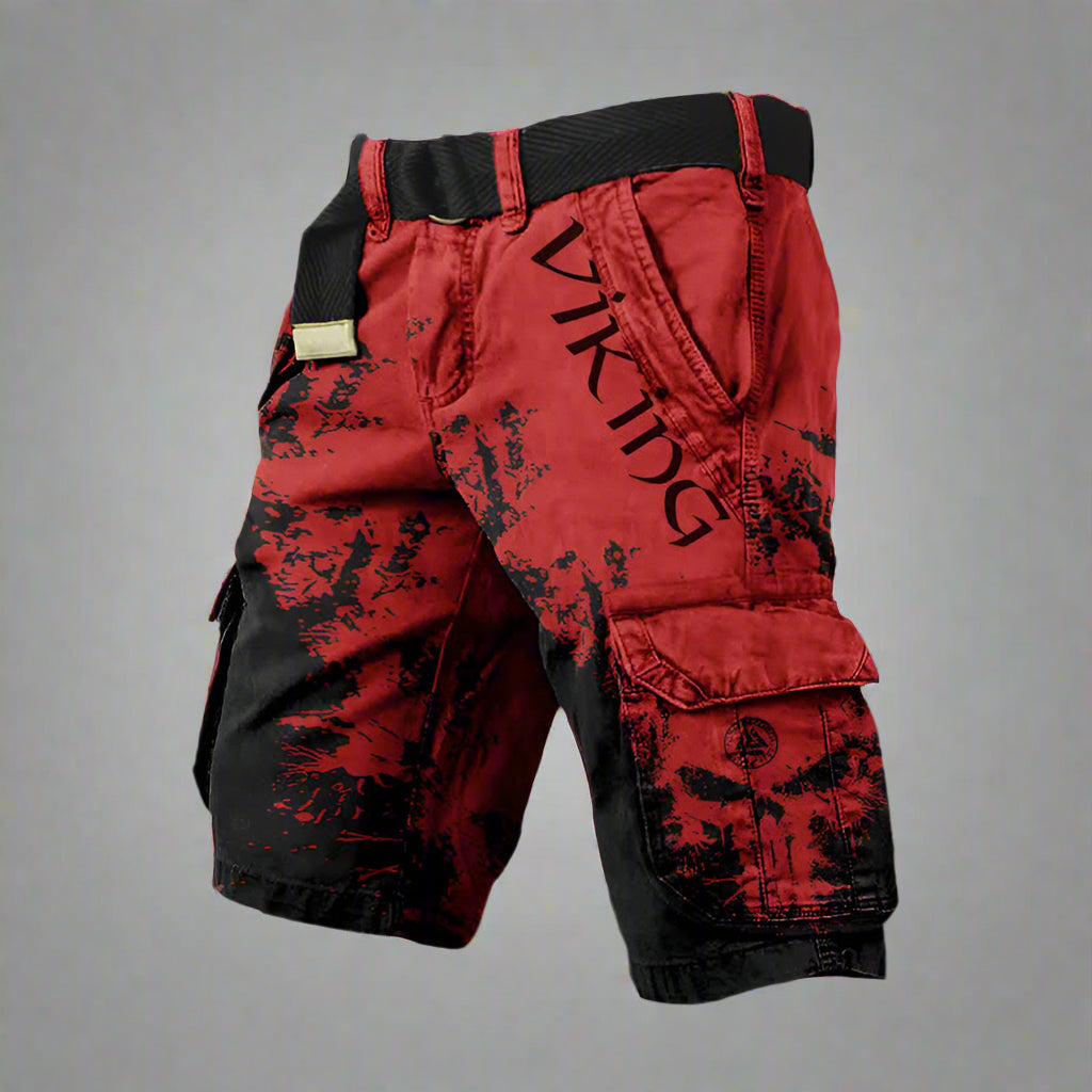 Homme Short Cargo Viking à Imprimé Tête de Mort et Motif Grunge
