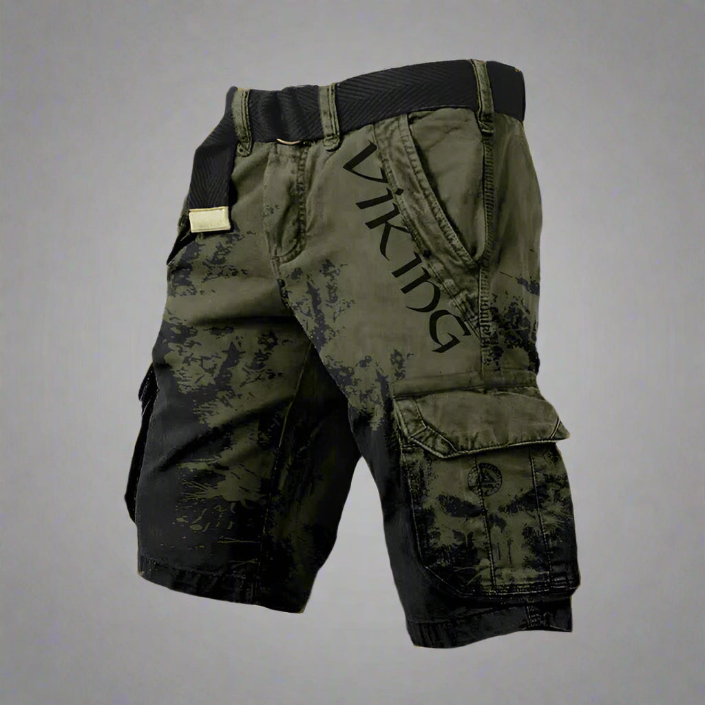 Homme Short Cargo Viking à Imprimé Tête de Mort et Motif Grunge