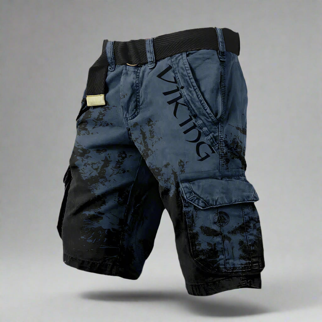 Homme Short Cargo Viking à Imprimé Tête de Mort et Motif Grunge