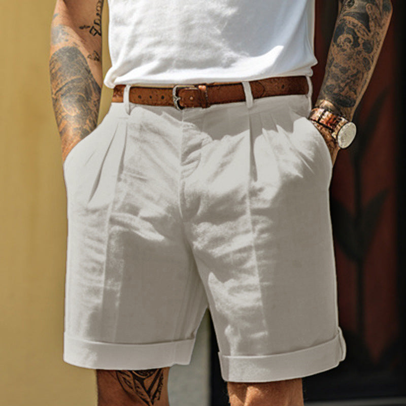 Homme Short Chino à Plis avec Revers
