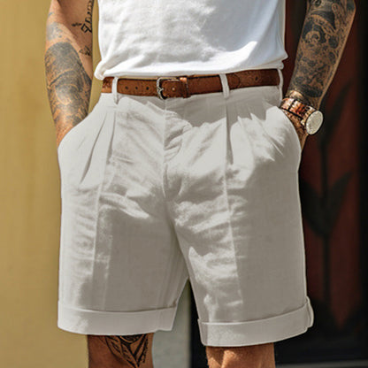 Homme Short Chino à Plis avec Revers
