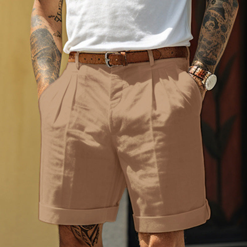 Homme Short Chino à Plis avec Revers