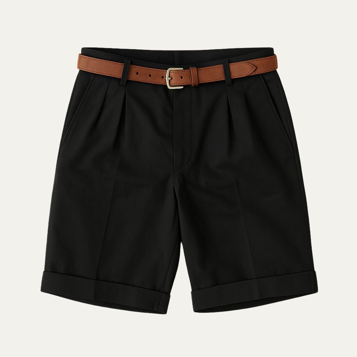 Homme Short Chino à Plis avec Revers et Ceinture