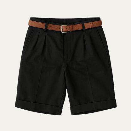 Homme Short Chino à Plis avec Revers et Ceinture