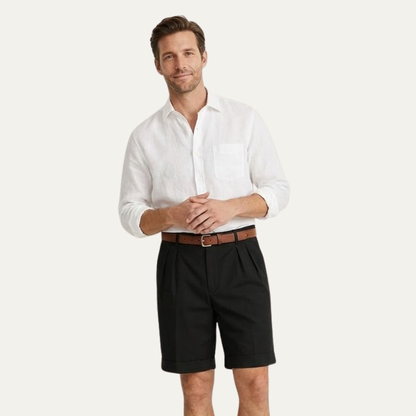 Homme Short Chino à Plis avec Revers et Ceinture