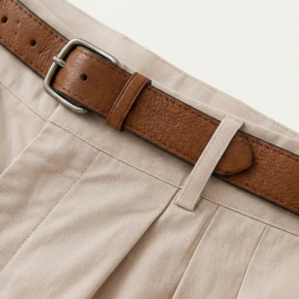 Homme Short Chino à Plis avec Revers et Ceinture