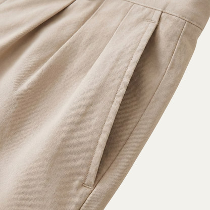 Homme Short Chino à Plis avec Revers et Ceinture