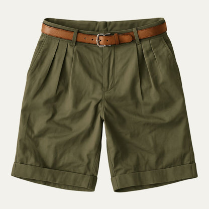 Homme Short Chino à Plis avec Revers et Ceinture