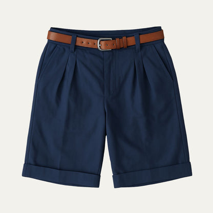 Homme Short Chino à Plis avec Revers et Ceinture