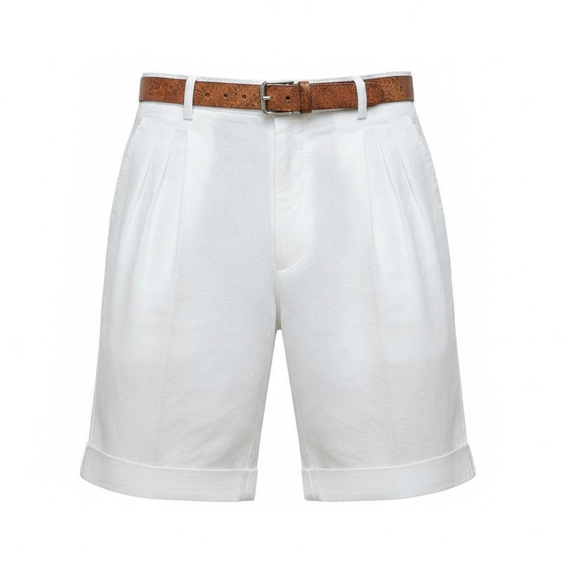 Homme Short Chino à Plis avec Revers et Coupe Relaxed