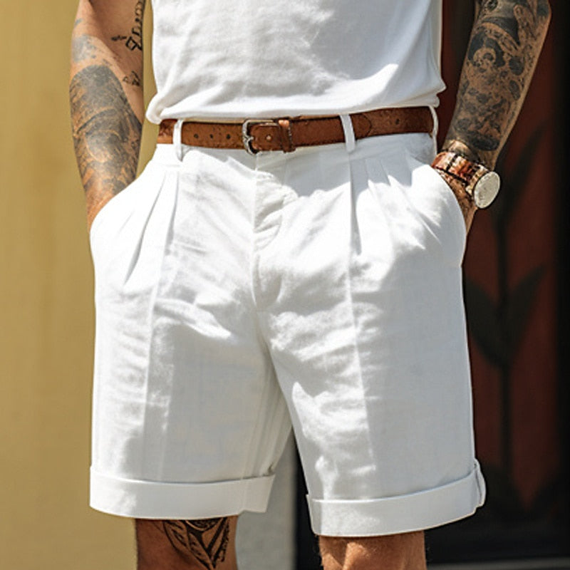 Homme Short Chino à Plis avec Revers et Coupe Relaxed