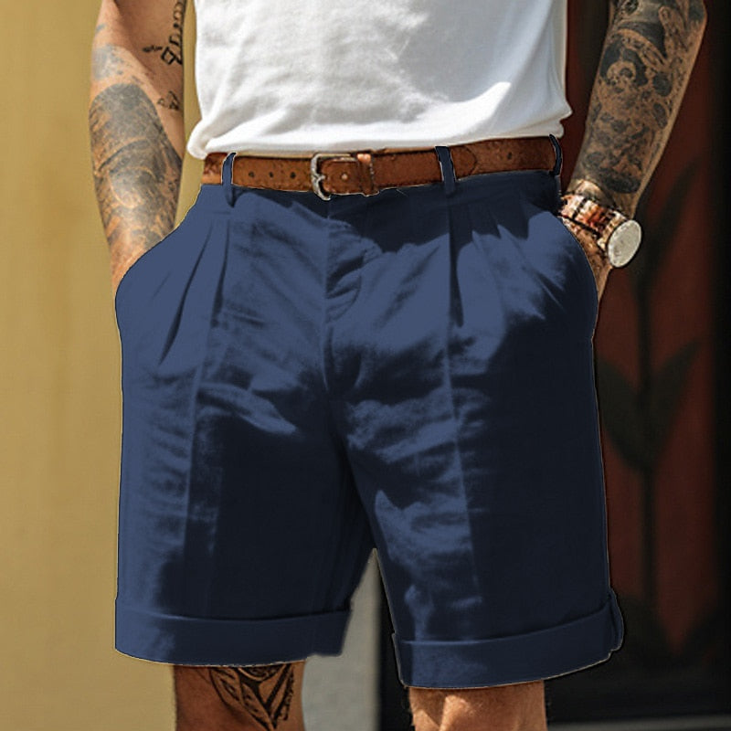Homme Short Chino à Plis avec Revers et Coupe Relaxed