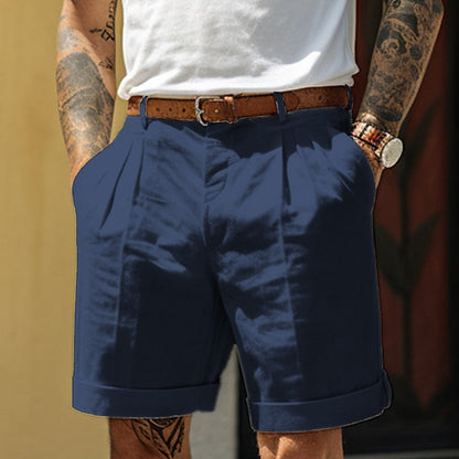 Homme Short Chino à Plis avec Revers et Coupe Relaxed