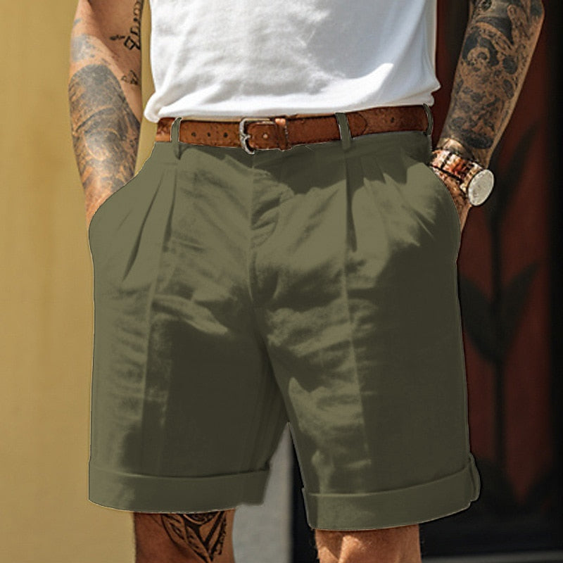 Homme Short Chino à Plis avec Revers et Coupe Relaxed