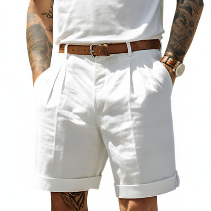 Homme Short Chino à Plis avec Revers et Passants pour Ceinture