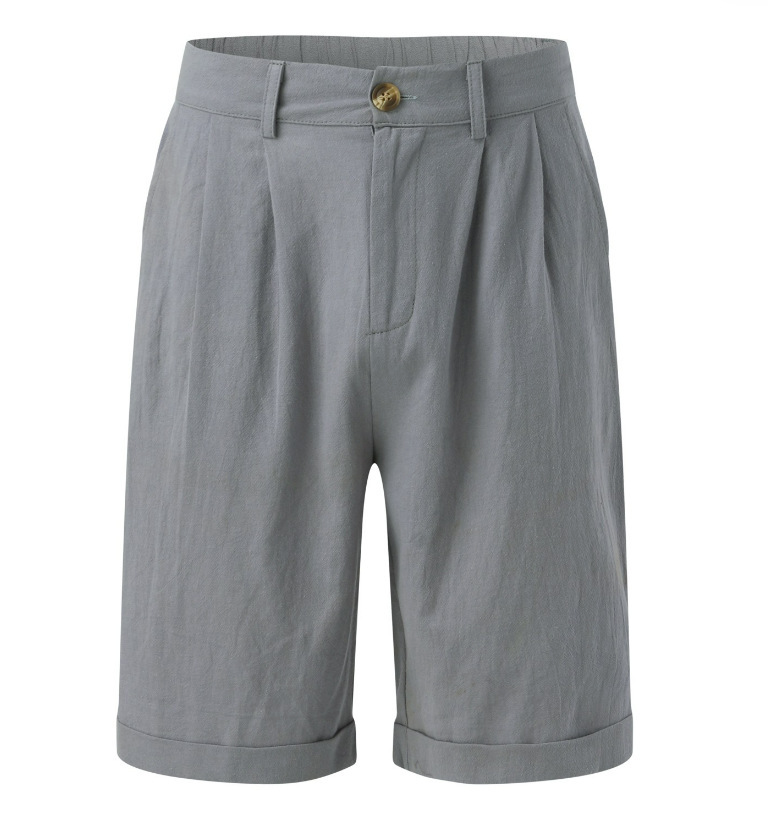 Homme Short Chino à Plis avec Revers et Passants pour Ceinture