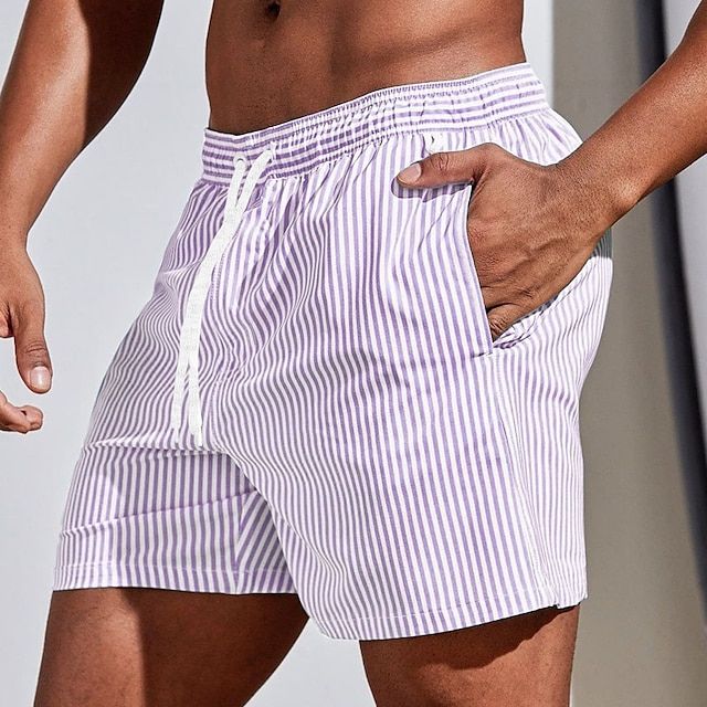 Homme Short de Bain à Rayures Verticales avec Cordon de Serrage