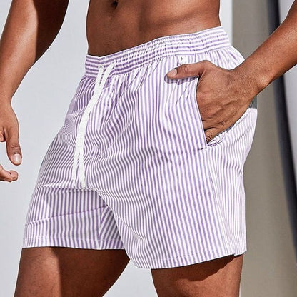 Homme Short de Bain à Rayures Verticales avec Cordon de Serrage