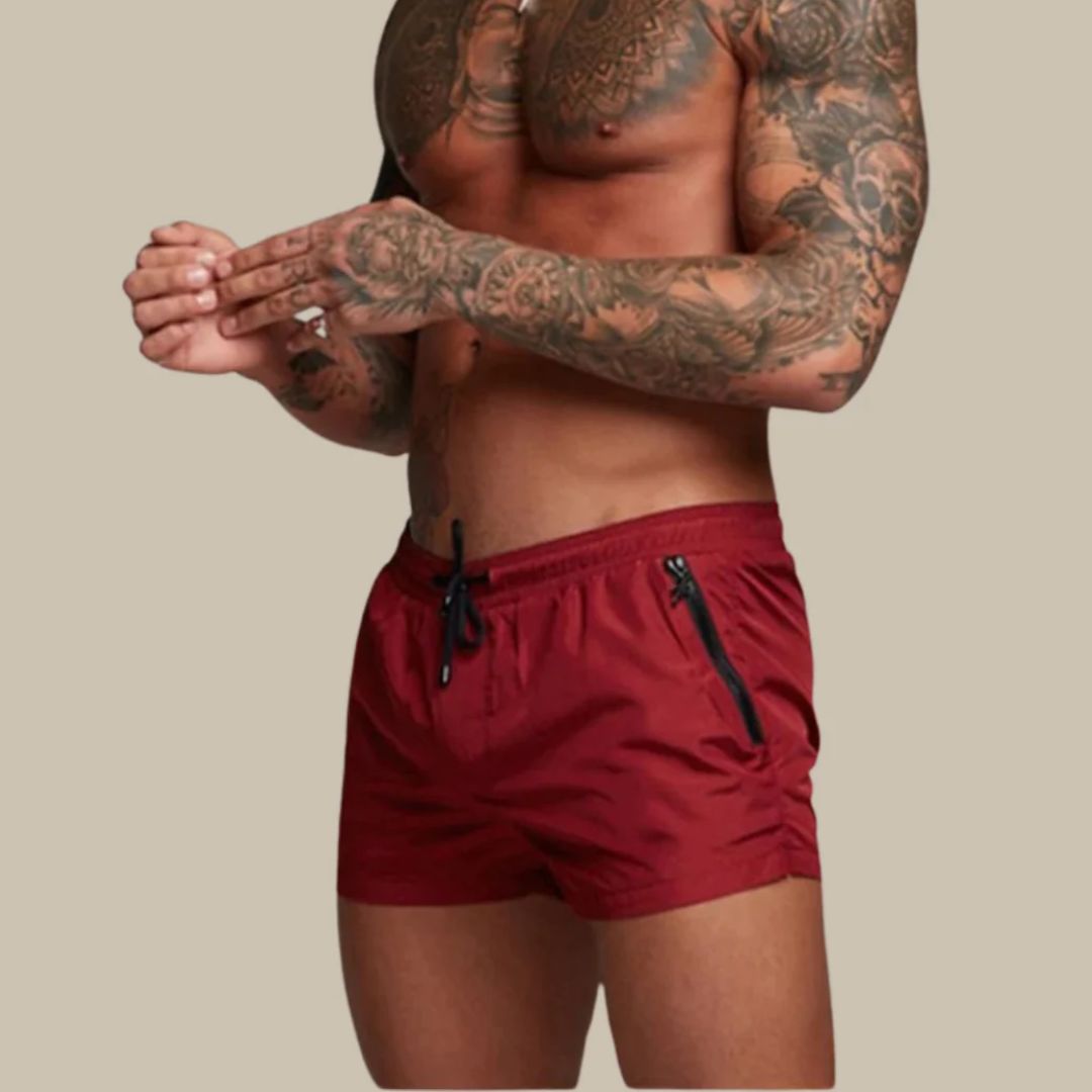 Homme Short de Bain avec Poches Zippées et Cordon de Serrage