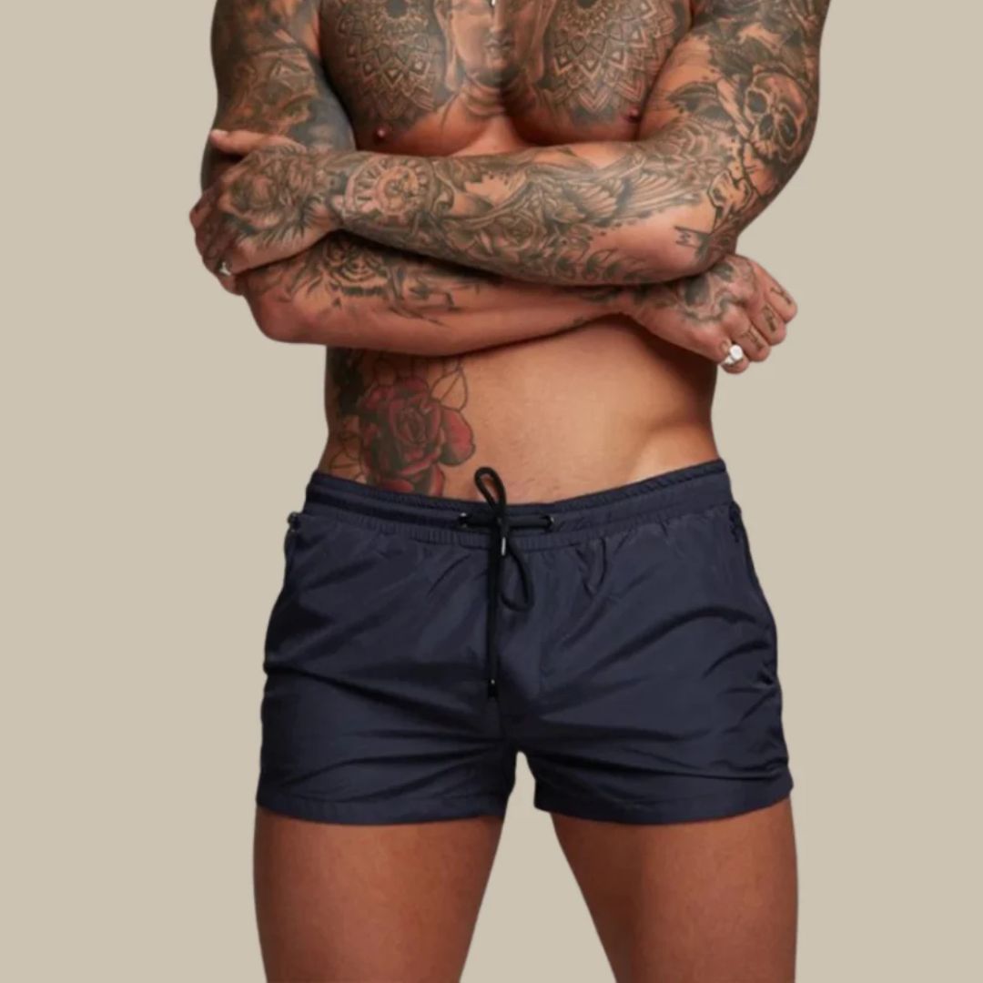 Homme Short de Bain avec Poches Zippées et Cordon de Serrage