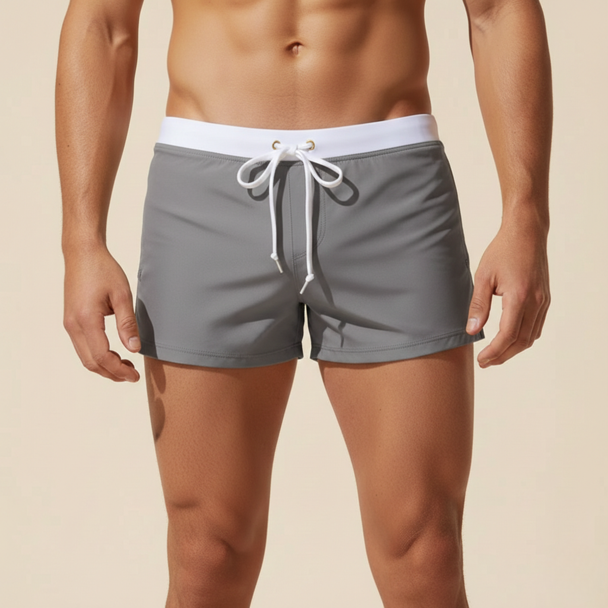 Homme Short de Bain Slim avec Cordon de Serrage et Fentes Latérales