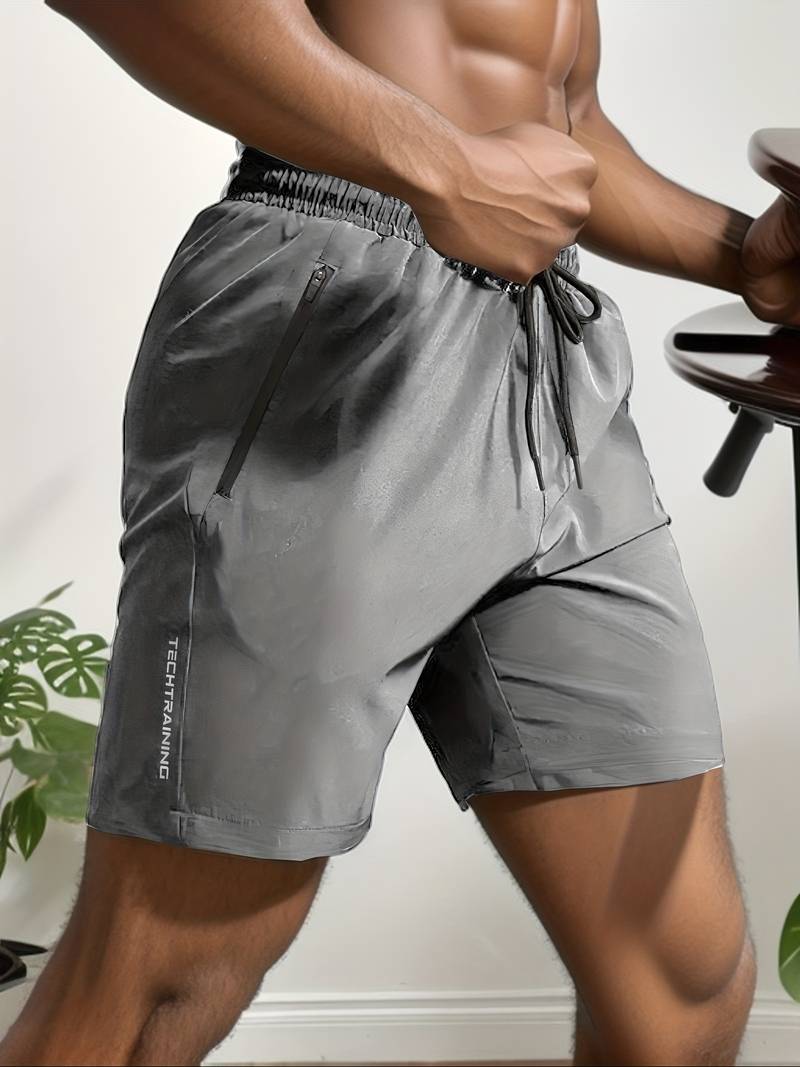Homme Short de Sport avec Poches Zippées et Cordon de Serrage