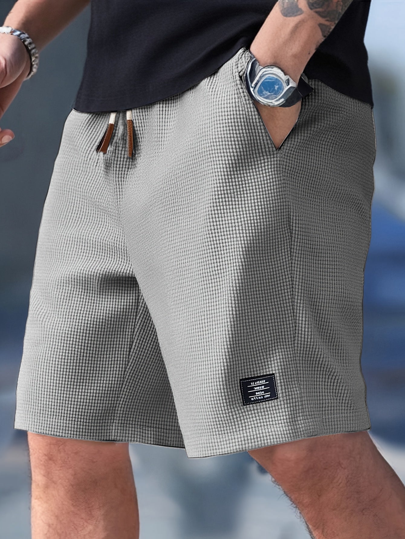 Homme Short Décontracté avec Cordon de Serrage et Texture Gaufrée