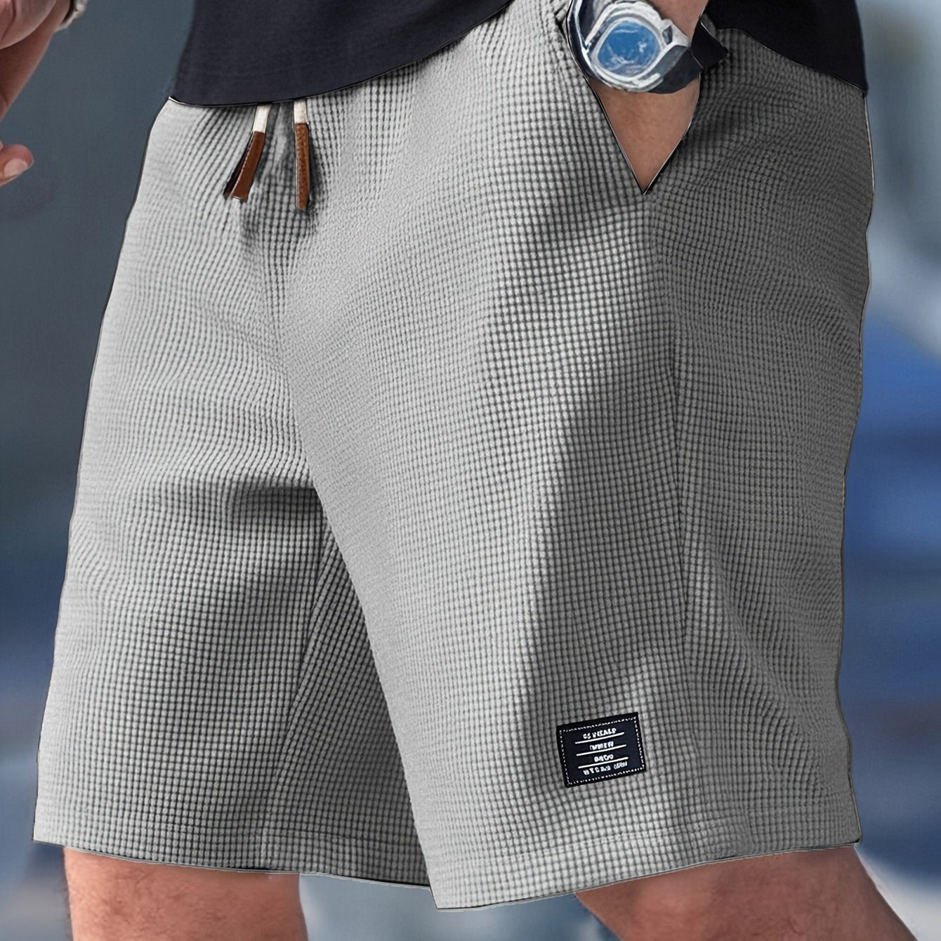 Homme Short Décontracté avec Cordon de Serrage et Texture Gaufrée