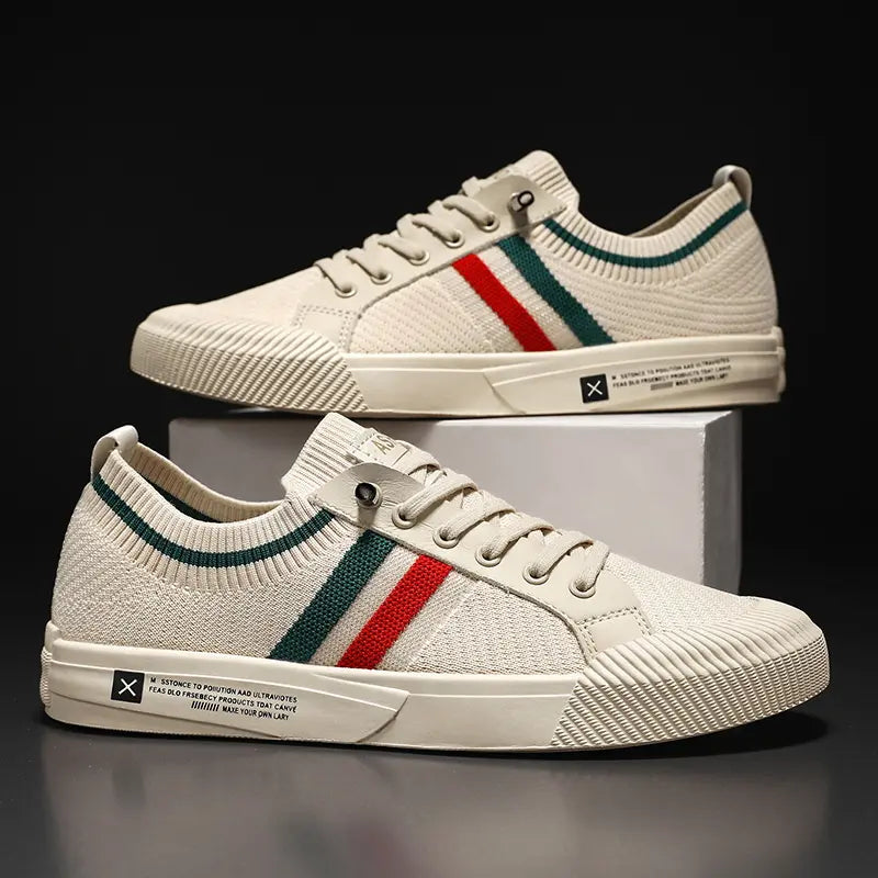 Homme Sneakers Basses à Lacets avec Bandes Contrastantes